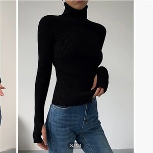 COMMENSE Minimalist Turtleneck Slim Knit Top MED